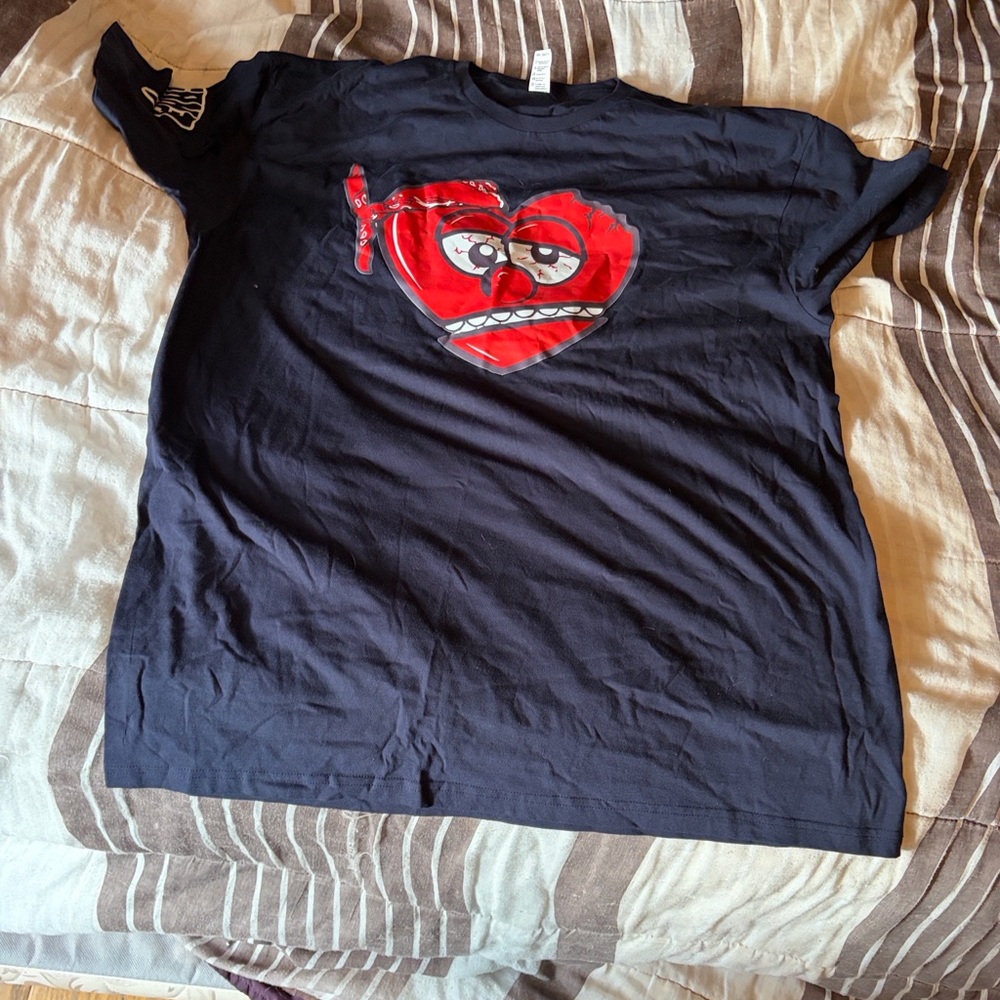 Men's Navy Blue Graphic Tee with Red Heart Design